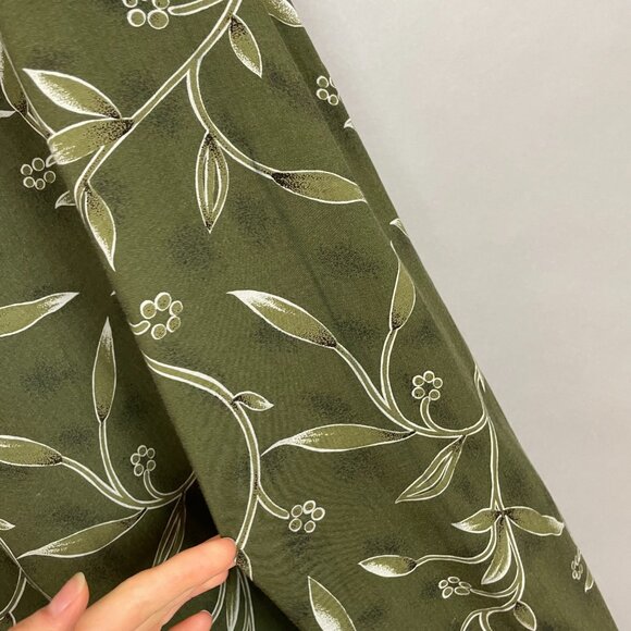 Vintage 90s Dress Green Leafy Floral Momcore Rayon Sleeveless Tie Waist Green - Picture 8 of 15